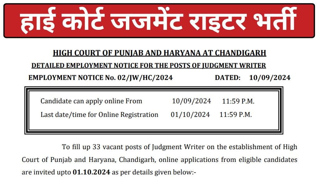 High Court Judgement Writer Vacancy: हाई कोर्ट जजमेंट राइटर के पदों पर भर्ती का नोटिफिकेशन जारी