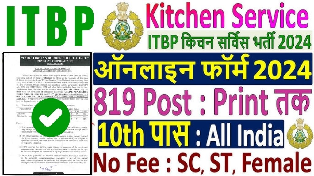 ITBP Kitchen Services Vacancy: आइटीबीपी किचन सर्विस भर्ती का 10वी पास के लिए नोटिफिकेशन जारी