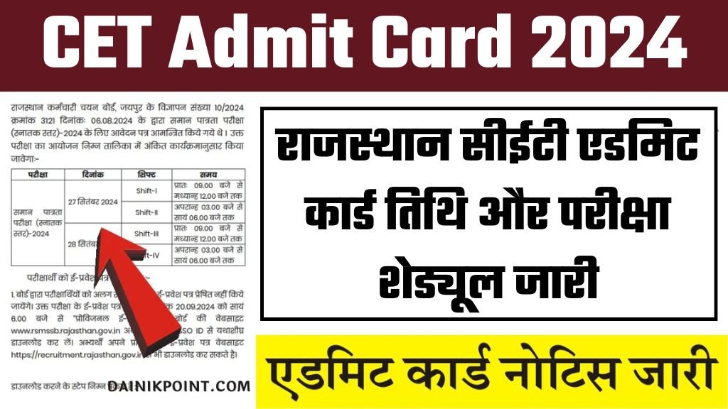 Rajasthan CET Admit Card 2024 राजस्थान सीईटी एडमिट कार्ड तिथि और परीक्षा शेड्यूल जारी